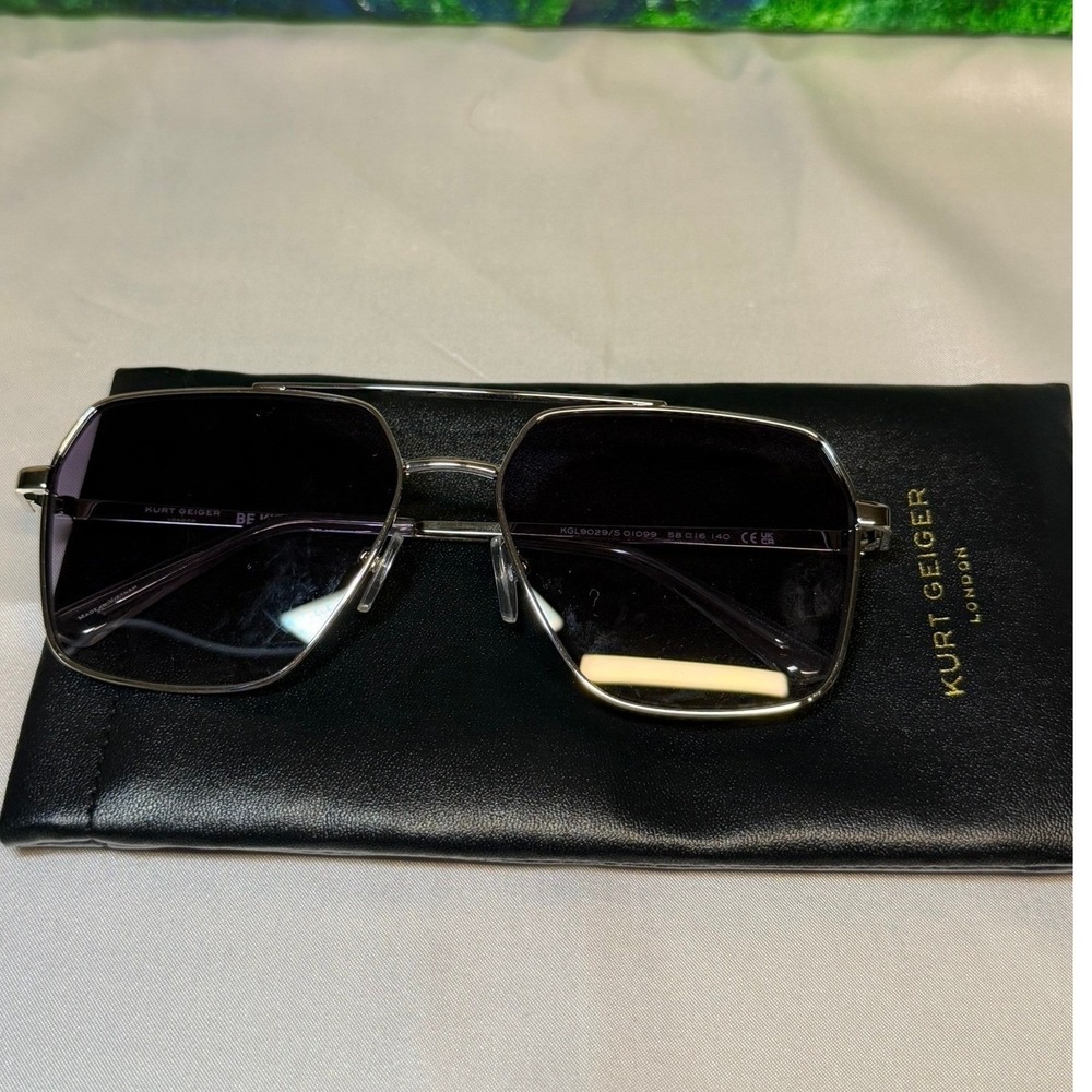 Kurt Geiger London Silver Square Aviator Sunglasses Gradient Purple KGL9029/S